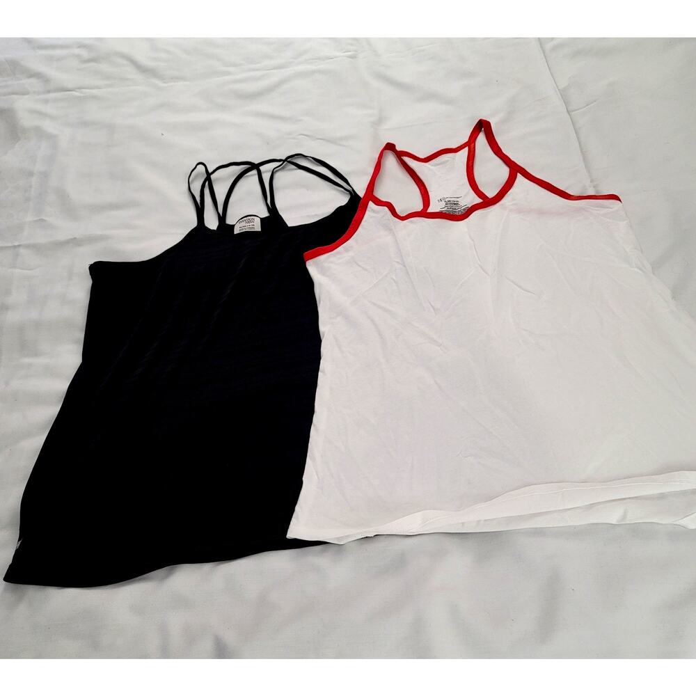 2 Ladies Layering Tank Top Shirts Size XL Stretch Knit Comfy Black Semi Sheer
